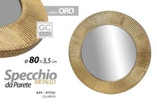 SPECCHIO DA PARETE TONDO IN METALLO CORNICE COLOR ORO CLASSICO MODERNO 80 CM