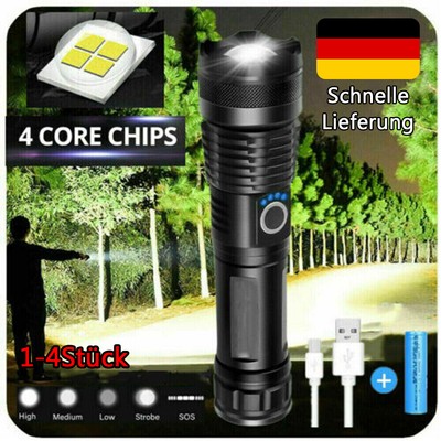 1-4er LED Taschenlampe Aufladbar 9900000LM Super Hell Taktisches Fackel mit Akku