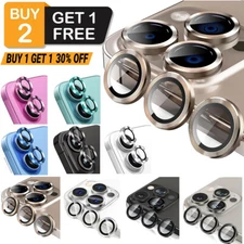 For iPhone 16 15 Pro Max Plus Metal Ring Tempered Glass HD Camera Lens Protector