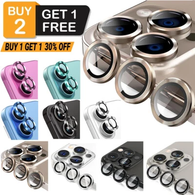 JKOOTECK For iPhone 16 15 Pro Max Plus Metal Ring Tempered Glass HD Camera Lens Protector
