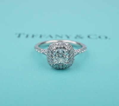 Tiffany Soleste Diamond Halo Ring Platinum Sz Box