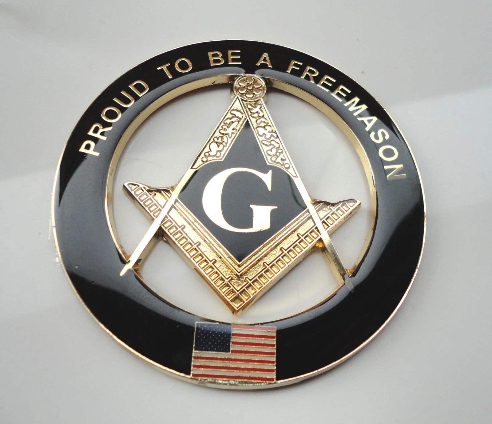 Large Freemason Enamel Badge American Flag Adhesive back