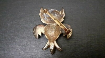 Broche Ancienne Vintage Chouette Hibou - Métal Doré Ajouré Avec Strass - XXème Siècle