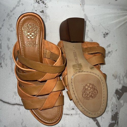 NEW Womens Vince Camuto Deljesta Woven Leather mule Block Heel Sandals shoes 6M - Picture 3 of 5