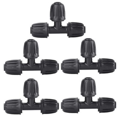5 Pack 1/2'' Drip Irrigation Fittings, Lock Barbed Tee Connectors, 1/2 Inch T Con