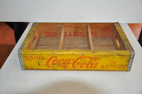 Coca-Cola Vintage Wooden Soda Crate Cabinet Yellow 1969