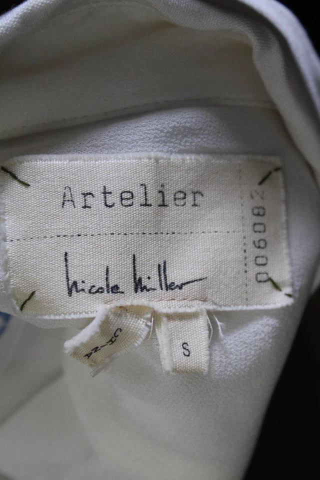 Artelier Nicole Miller Womens Button Front Collared High Low Shirt White Small - Image 4 of 4