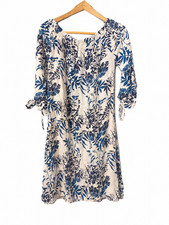 Valentina Naldi Off the Shoulder Blue Floral Dress Size Large 100% Linen