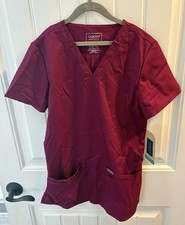 Cherokee Workwear WW620 Women s Scrub Top XXS Wine Polyester Solid NEW
