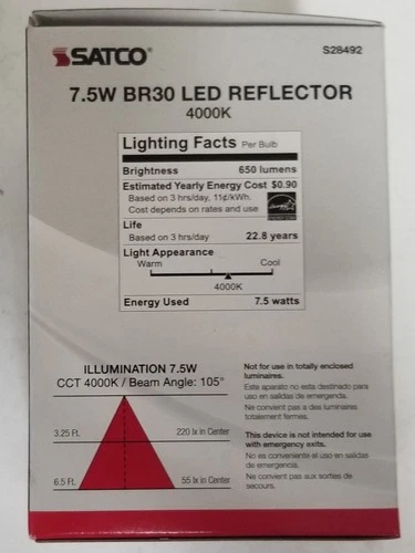 SATCO Ditto 7.5 W LED Reflector Dimmable 65 W Replacement White Light Bulb - Picture 5 of 5