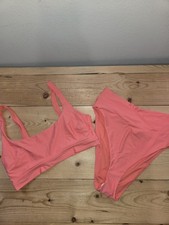 Aerie Nwt High Waisted High Cut Cheeky Bikini With Scoop Top Coral Pink Size...