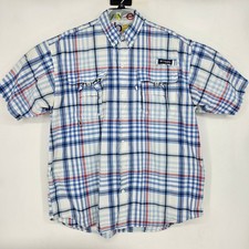 Columbia Shirt Mens Medium Super Bahama PFG Performance Fishing Blue Plaid