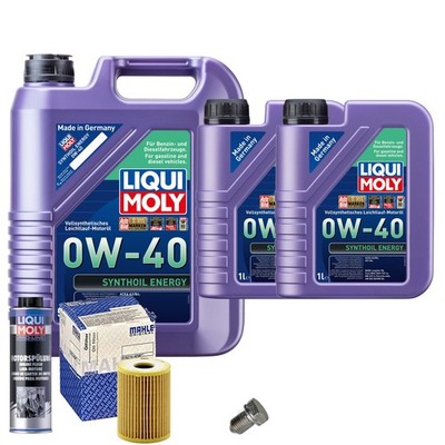 Motoröl 0W40 LIQUI MOLY 7L+MAHLE Ölfilter+Spülung+Ölablassschraube