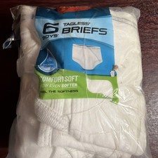 NEW - Hanes Boys Tagless White 6 Pack Briefs Underwear Medium 10-12