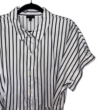 Talbots Nautical Black & White Striped Fit & Flare Shirt Dress - Size 14W