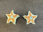 Vintage KJL For Avon Turquoise Enamel Starfish Gold Tone Clip On Earrings