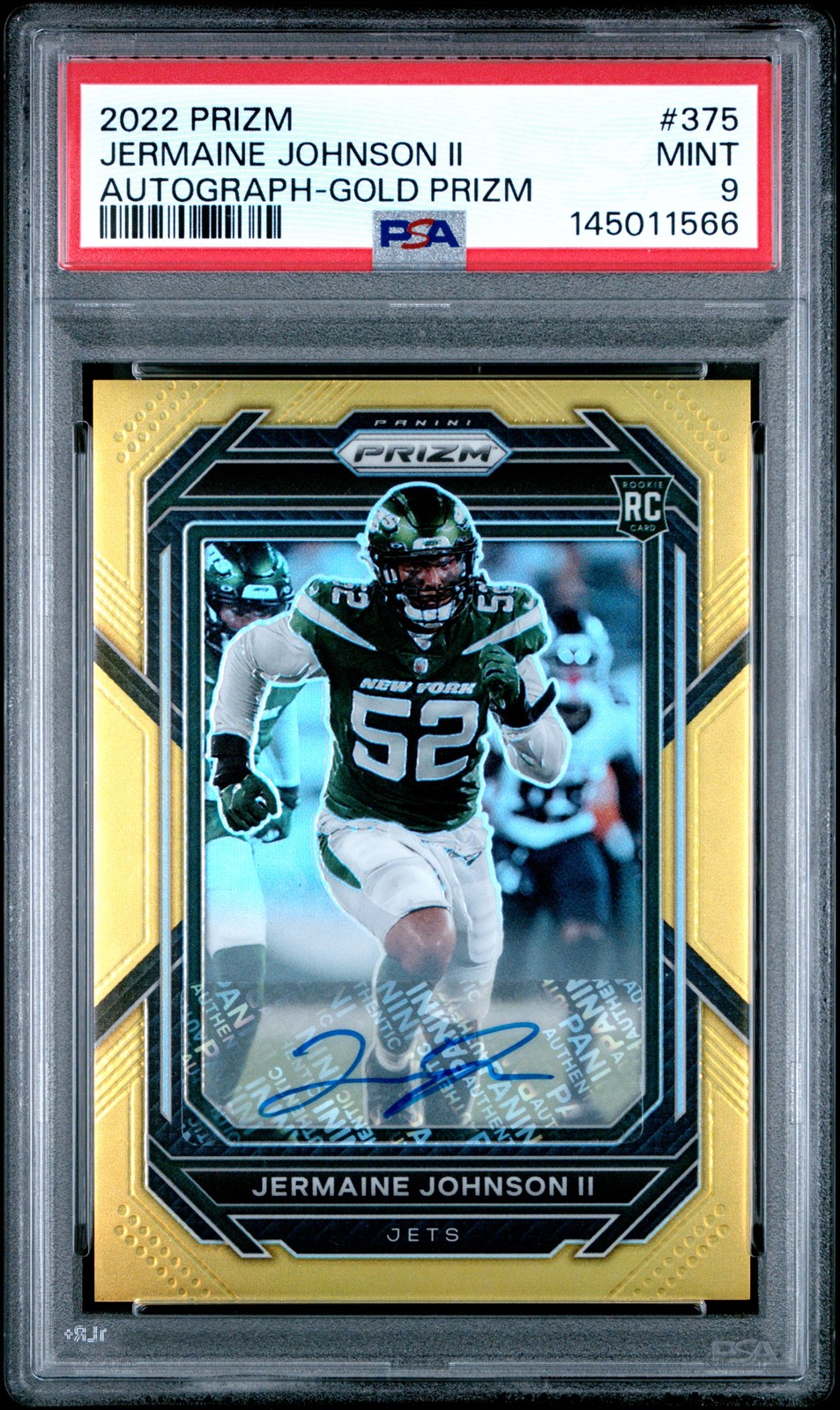 2022 PANINI PRIZM AUTO-GOLD PRIZM #375 JERMAINE JOHNSON II 8/10 PSA 9