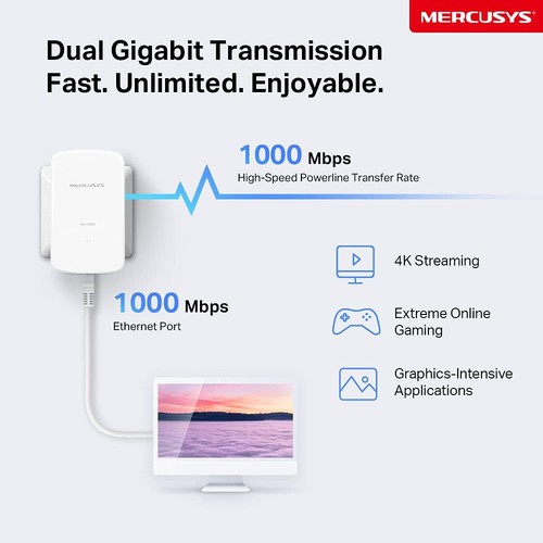Mercusys AV1000 Gigabit Powerline Starter Kit, Data transfer speed Up To 1000 Mb - 第 6/6 張圖片
