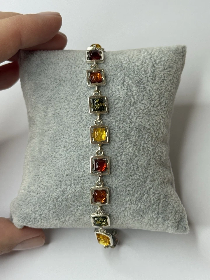 正品波罗的海琥珀首饰手链纯银多色琥珀手链。 — 第 3/4 张图片