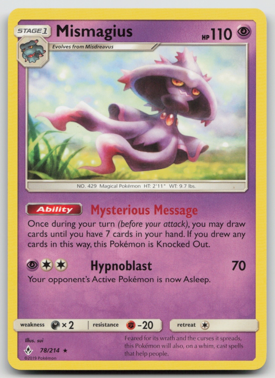 Mismagius 78/214 SM - Unbroken Bonds Rare Pokemon TCG Card