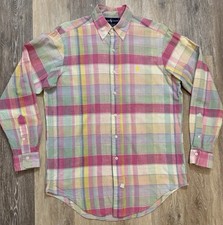 Vintage Ralph Lauren Pastel Madras Plaid Shirt Medium Long Sleeve Yellow Pony