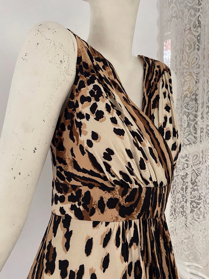 Maxi Vestido De Colección Leopardo Años 60 70 Guepardo Estampado Animal Glam Punk Mob Esposa Gato Envoltura Foto 4 de 4