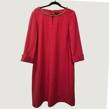 Tahari Arthur S Levine Red Dress Sz 14 Gold Chain Neck Shift Cocktail Career