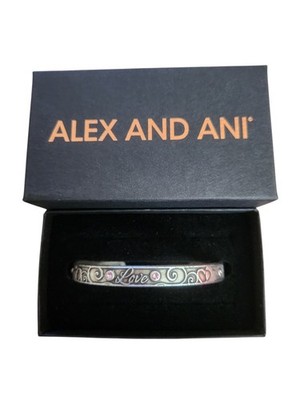 Alex and Ani Love Inspirational Crystal Accent Silver Tone Cuff With Box Nwot