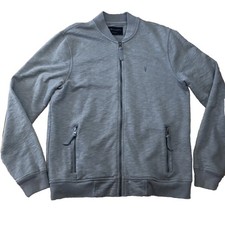 AllSaints Oldsen Bomber Jacket Size Large Men's Grey Full Zip Sweatshirt Cotton