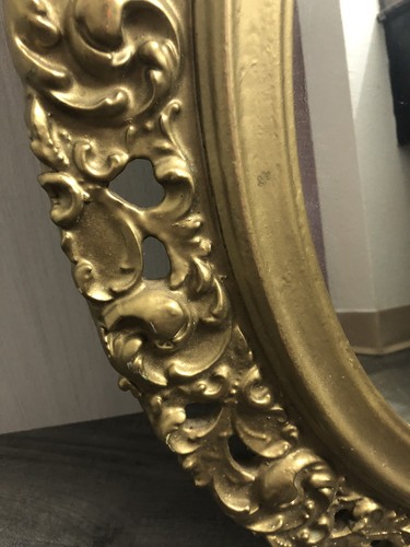 Antique VTG Ornate Carved Wood Oval Wall Mirror Gold Gilt Scroll 23.5 X 27.5 - Picture 4 of 22