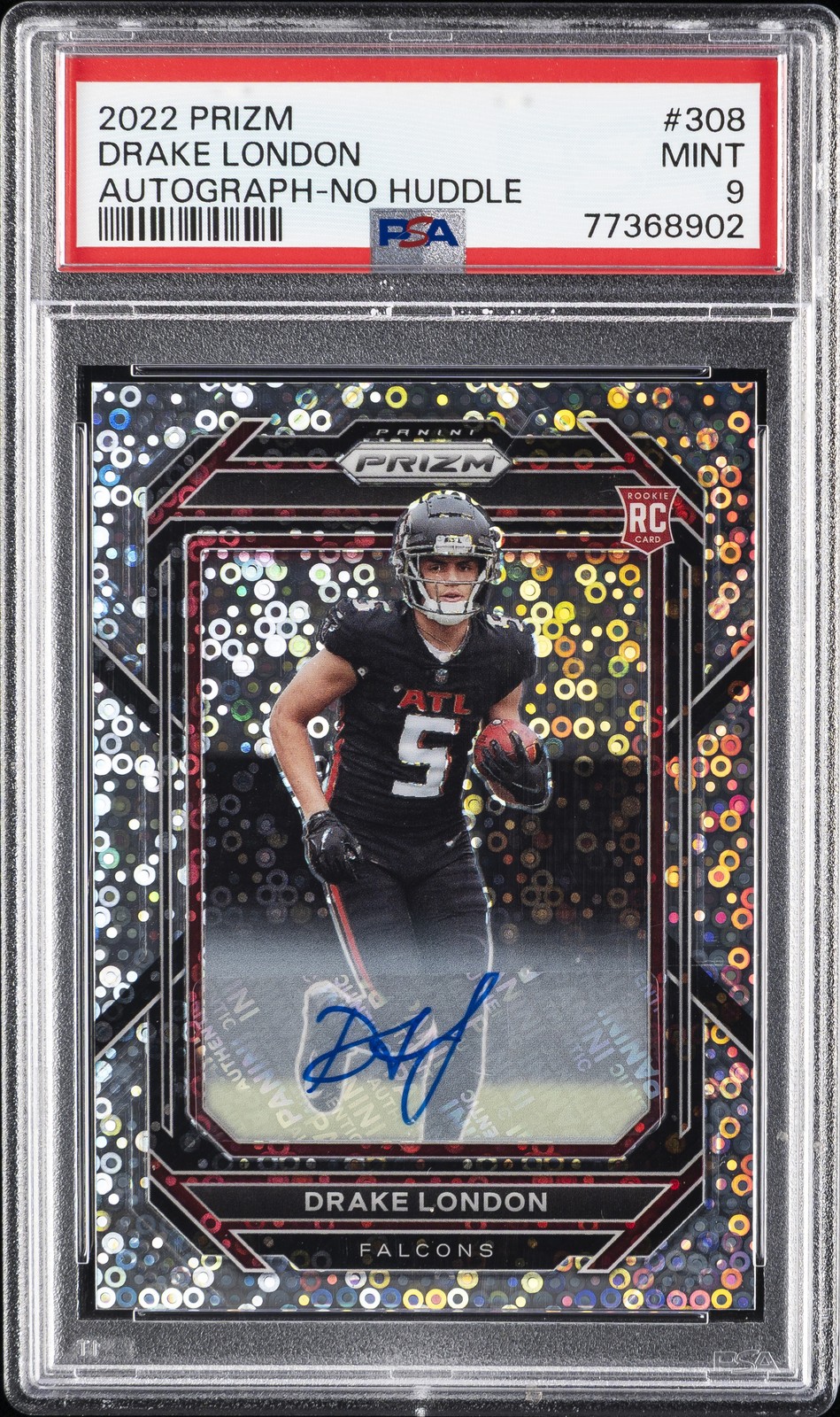 2022 PANINI PRIZM AUTO-NO HUDDLE #308 DRAKE LONDON PSA 9