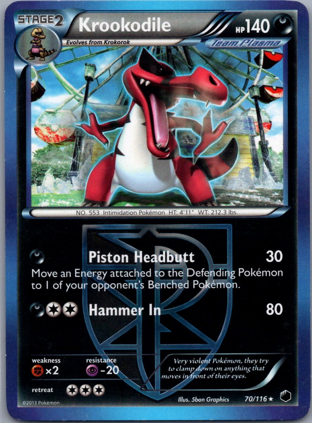 Krookodile 70/116 Rare Plasma Freeze Pokemon Lightly Played
