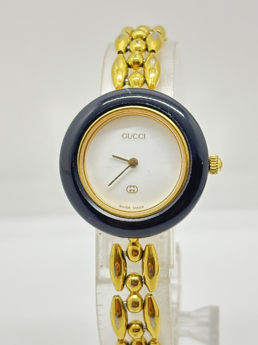 Exc+5] GUCCI 1100-L Change Bezel Watch White Dial metal Black Used