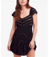 Free People Womens Elle Mini A-line Dress, Black, 10