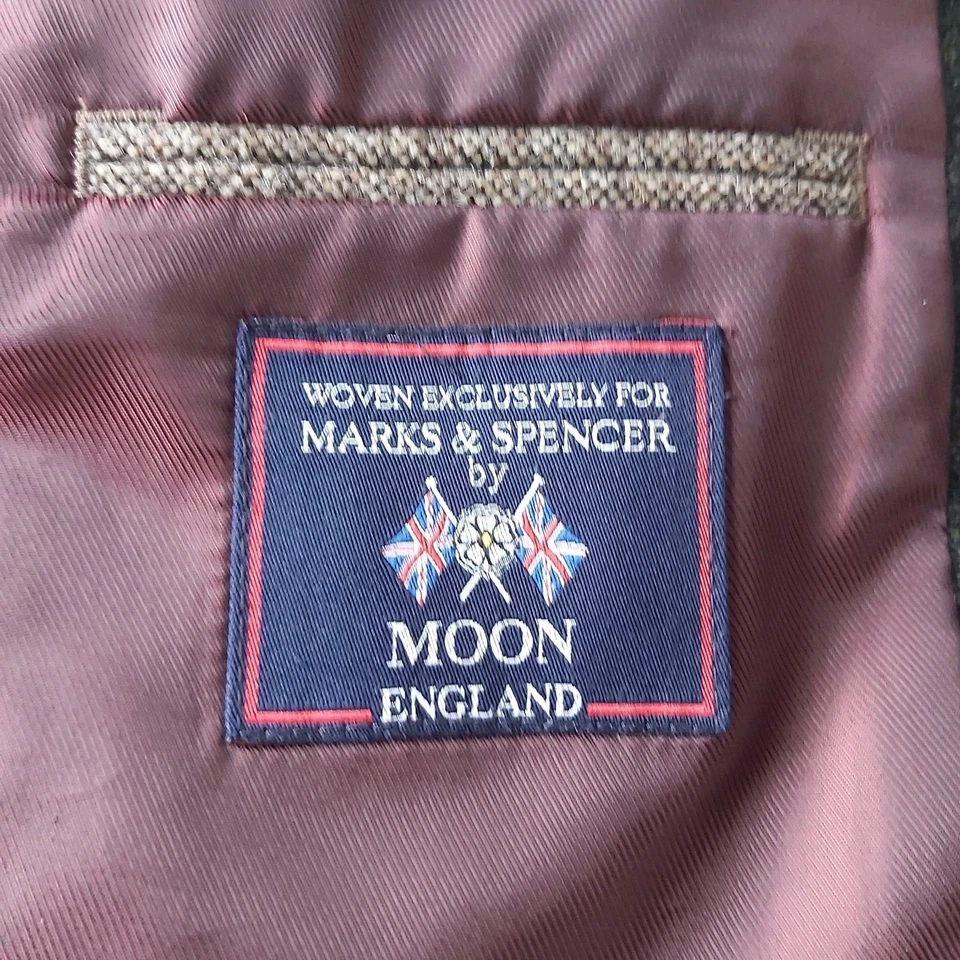 M&S Blazer Jacket Men 44R Moon Wool Worsted Green Single Breast Marks Spencer - Image 4 of 4