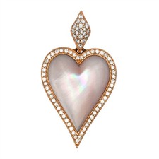 VINTAGE DESIGNER KABANA DIAMOND MOTHER OF PEARL HEART PENDANT 14K YELLOW GOLD 
