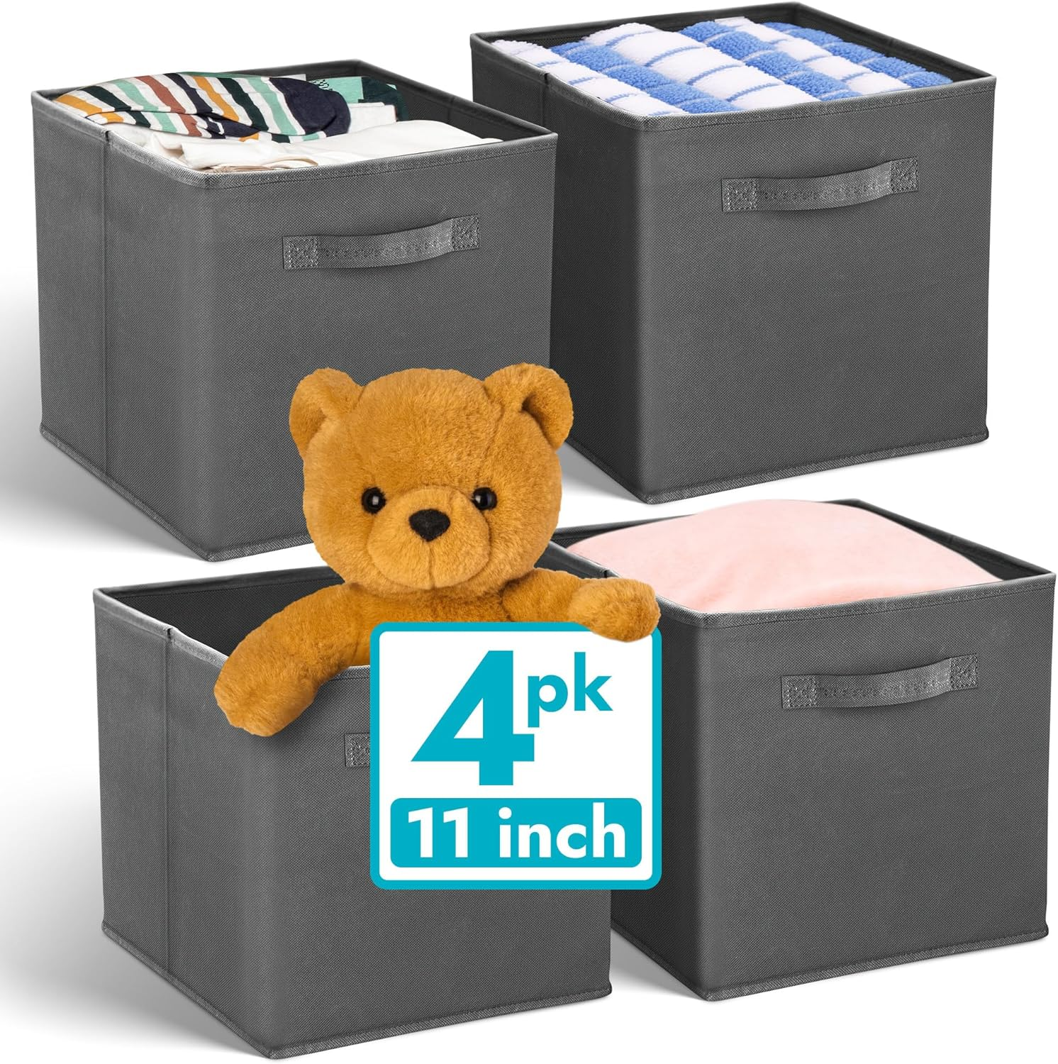 11x11 Inch Fabric Cube Storage Bins 4-Pack for Organizers