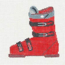 Red Ski Boot Winter Sports 18m handpainted Needlepoint Canvas Kathy Schenkel