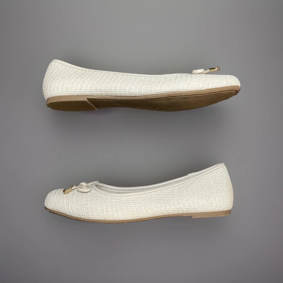 Nautica Gladview Cream Off-White Woven Bow Grommet Logo Charm Ballet Flats 8 - Image 4 of 4