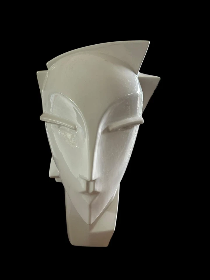 Escultura busto cabeza cerámica blanca estilo Art Deco estilo Lindsey B Balkweill de colección años 80 Foto 2 de 4