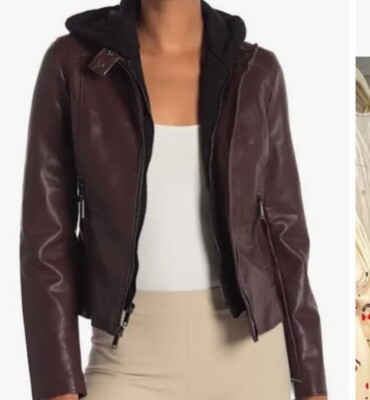French Connection Women's M Quilted Faux Leather Jacket Burgundy NWT