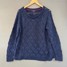 Tommy Hilfiger Women’s Blue Knit Sweater Size XL 100% Cotton Simi See-Through