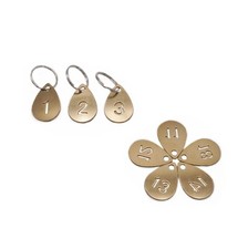 Numbered Key Tags Brass Droplet Shape Key Rings with Tags, Number Keyring