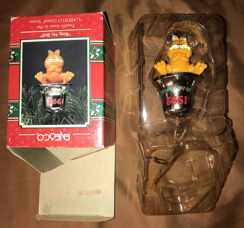 1992 Garfield Enesco Ring My Bell Christmas Ornament In Box 4th In Dated Series