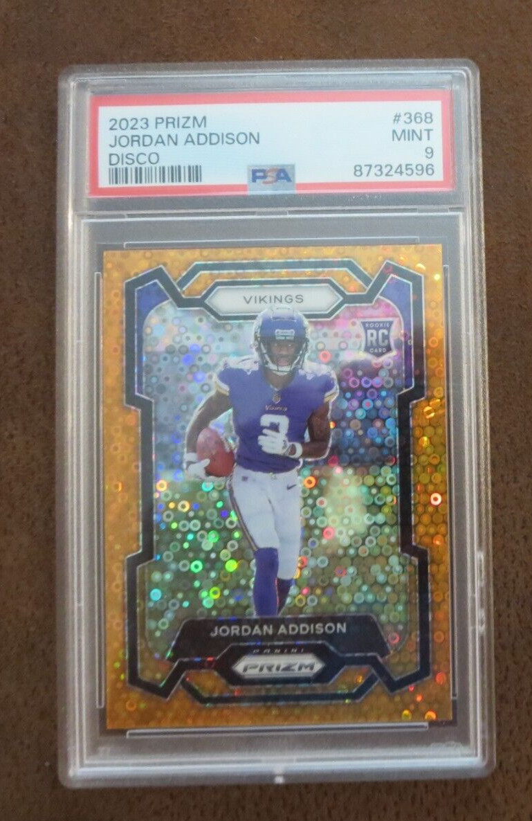 2023 Prizm Orange Disco Jordan Addison Minnesota Vikings #368 PSA 9 Fresh Clean