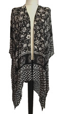 TIME AND TRU PRINT KIMONO Open Front Black Floral Robe/Cover Sz S/M
