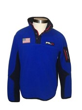 Ralph Lauren RXL Fleece Pullover 1/4 Zip American Flag Patch Blue Red Blck sz M
