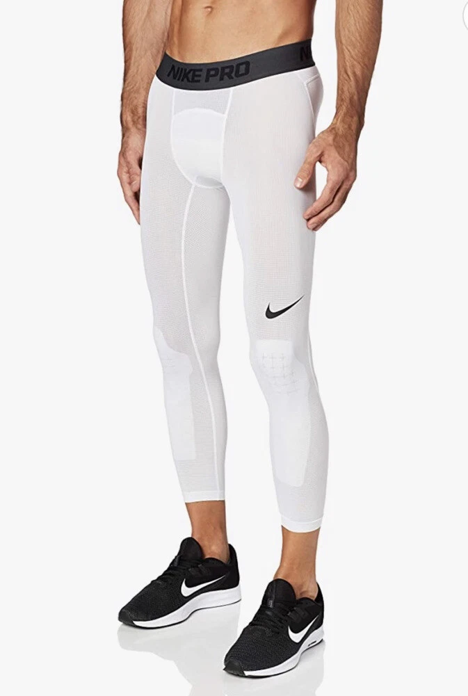 søskende fordampning Raffinere Nike Pro Tights AT3383 100 Dri Fit 3/4 WHITE BLACK Basketball Gym Running  Sports | eBay