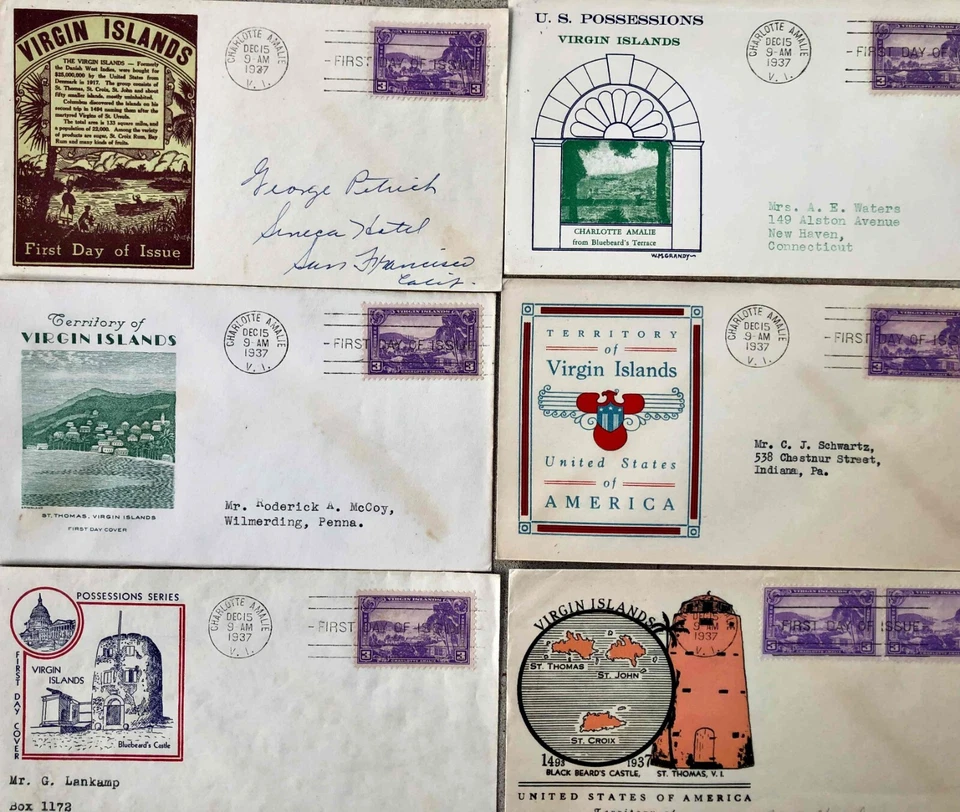 1937 FDC # 802 ~Virgin Islands ~ 9 Different Cachats - Image 2 of 3