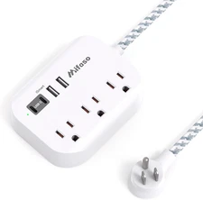 Power Strip with USB Ports, 6Ft Flat Extension Cord with Multiple Outlets, USB C